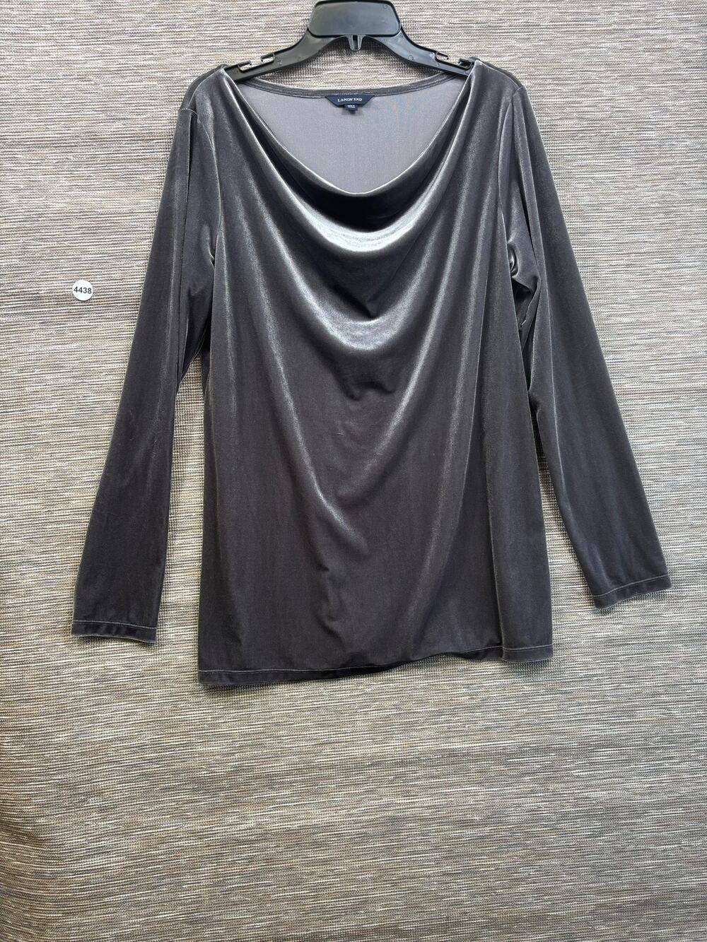 Lands' End Blouse Womens One Size Gray Velour Stretch Cowl Neck Top Long Sleeve